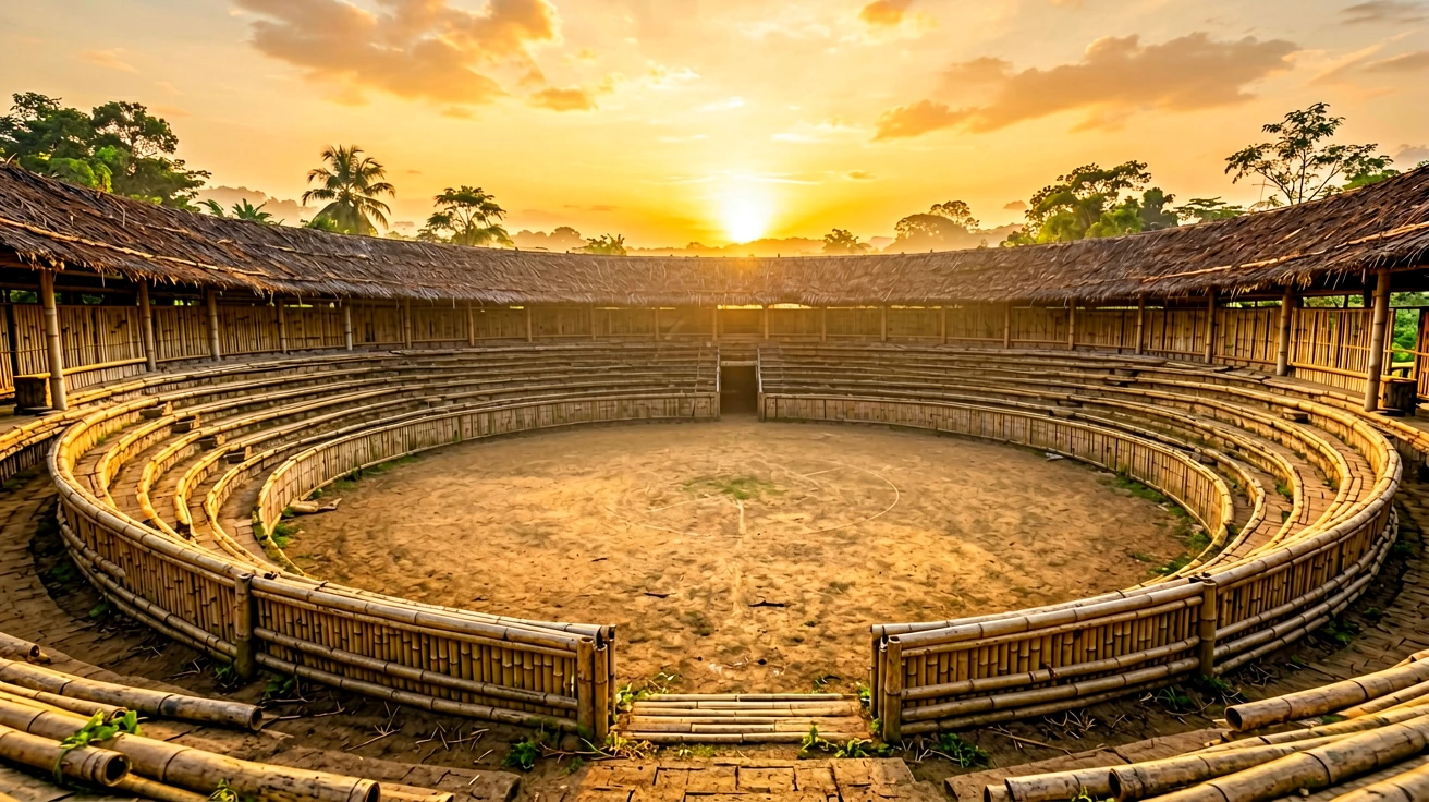 ဝါးဖြင့် ပြုလုပ်ထားသော ရိုးရာပွဲကွင်း ပတ်ဝန်းကျင် ပုံရိပ်