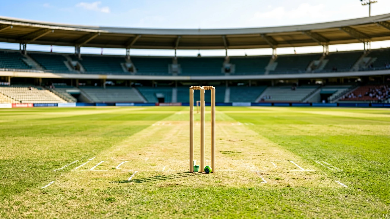 ခရစ်ကက်ကွင်းနှင့် pitch ကို နေ့လယ်အလင်းရောင်အောက်တွင် မြင်ရသည့် ရှုခင်း