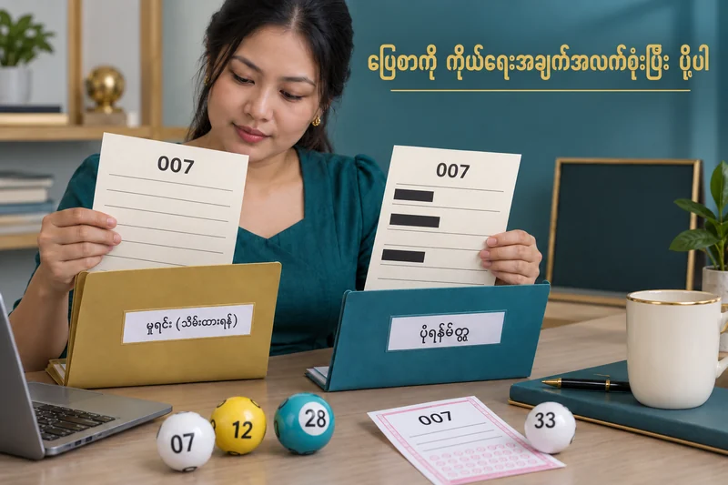 မူရင်းနှင့် ပို့ရန်မိတ္တူအတွက် စိတ်ကူးထီမှတ်တမ်းကို စစ်နေသော သရုပ်ဖော်ပုံ။
